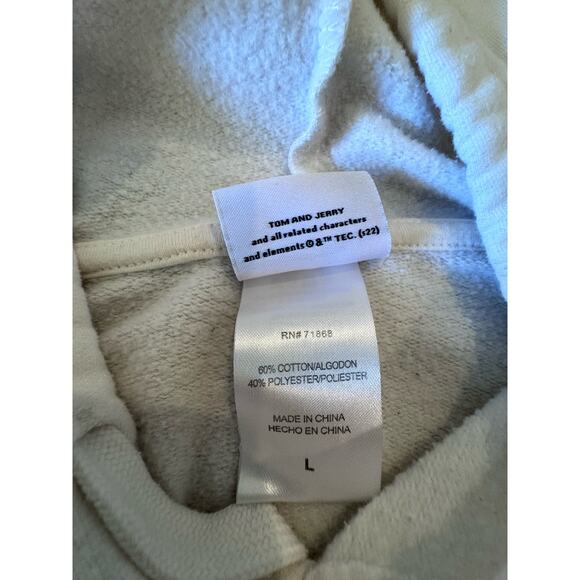 Tom and Jerry White Hoodie Size Large Cotton Polyester Cartoon Graphics Pocket - Picture 5 of 10